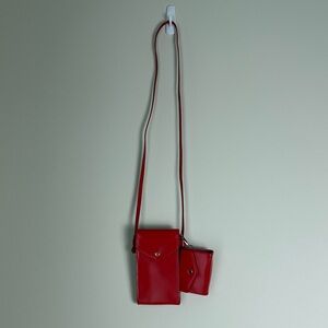 J Crew Red Thin Phone/Glasses Case Crossbody Bag Matching Coin Pouch